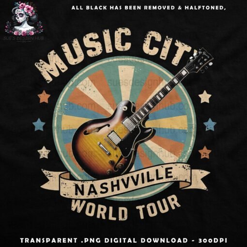 Music City Nashville World Tour - Halftone Print Ready Designs for DTF and White Toner Printing