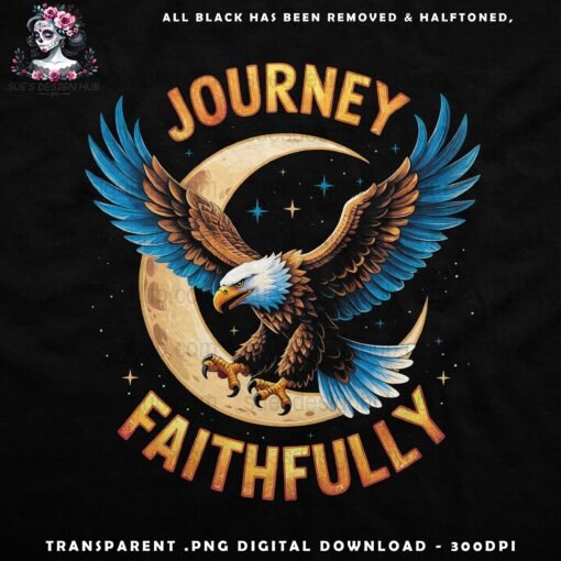 Vibrant Eagle Journey Faithfully - Halftone Print Ready Designs for DTF and White Toner Printing