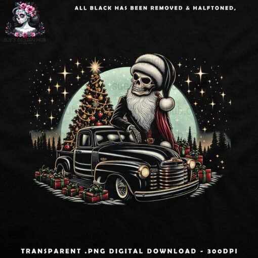 Retro Santa Driving Classic Truck - Halftone Print Ready Designs for DTF and White Toner Printing