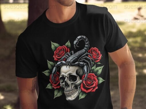 Skull with Scorpion and Rose Patterns | DTF Halftone Design