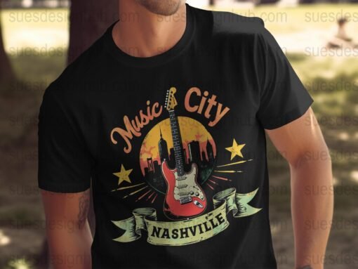 Retro Nashville Guitar | DTF Halftone Design