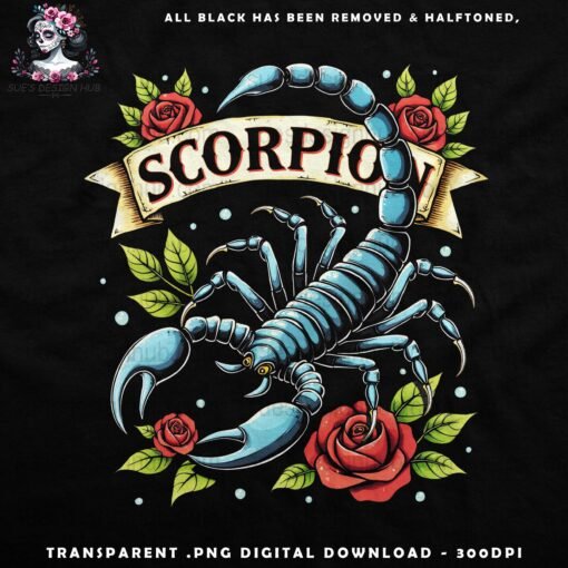 Scorpion Artwork Red Roses | DTF Halftone Design