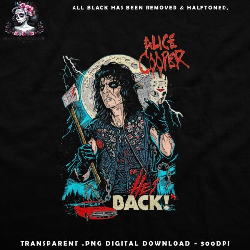 Classic Alice Cooper He’s Back - Halftone Print Ready Designs for DTF and White Toner Printing