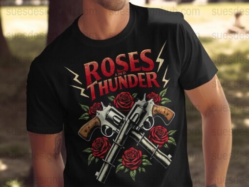 Captivating Roses and Thunder | DTF Halftone Design