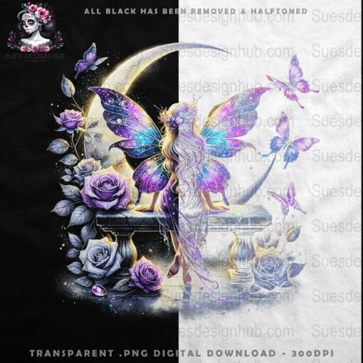 Enchanted Fairy with Butterflies and Roses | DTF Transfer Artwork