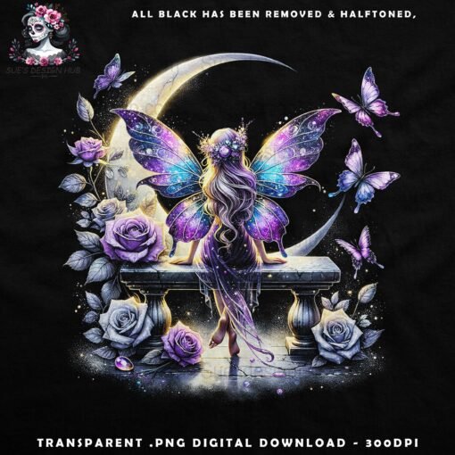 Enchanted Fairy with Butterflies and Roses | DTF Transfer Artwork