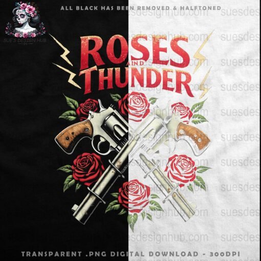 Captivating Roses and Thunder | DTF Halftone Design