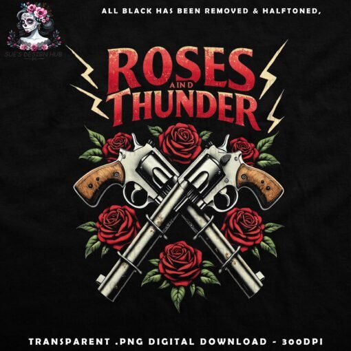 Captivating Roses and Thunder | DTF Halftone Design