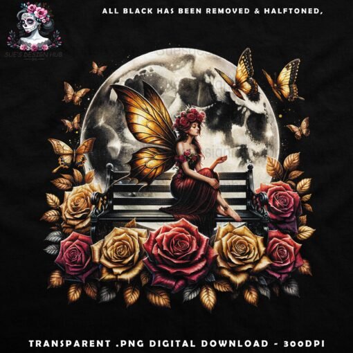 Enchanting Fairy with Roses and Butterflies | DTF Transfer Artwork