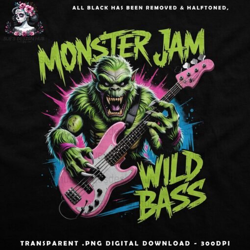 Monster Jam Wild Bass - Halftone Print Ready Designs for DTF and White Toner Printing