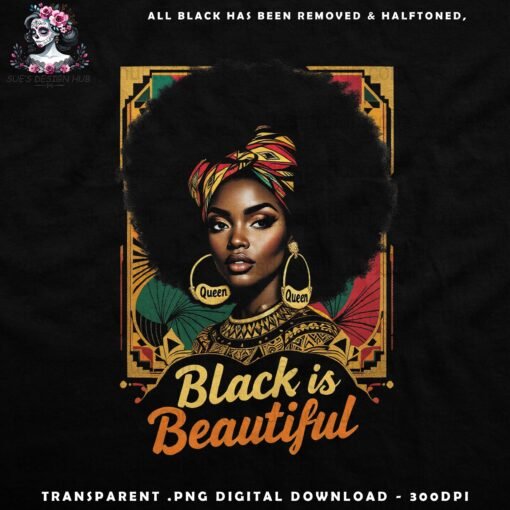 Black is Beautiful Queen - Halftone Print Ready Designs for DTF and White Toner Printing