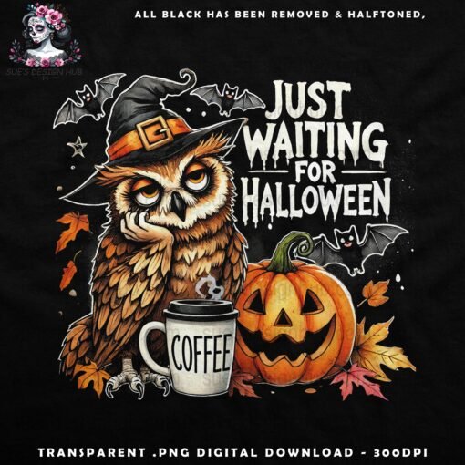 Halloween Owl With Pumpkin - Halftone Print Ready Designs for DTF and White Toner Printing