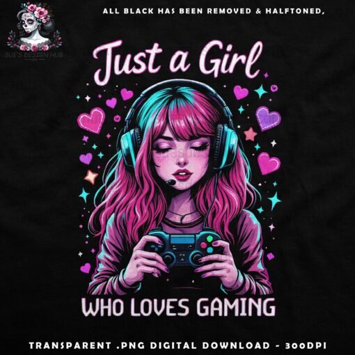 Girl Who Loves Gaming - Halftone Print Ready Designs for DTF and White Toner Printing