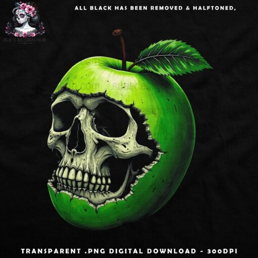 Green Apple Skull - Halftone Print Ready Designs for DTF and White Toner Printing